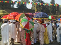 A group of priests enter the square for the Meskel celebrations