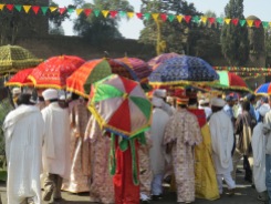 A group of priests enter the square for the Meskel celebrations